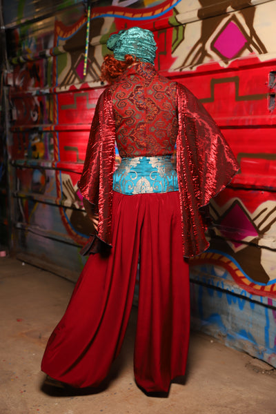 17. Harem Pants in Crimson Matte Reverse Crepe Satin - The Magic Carpet Ride Collection