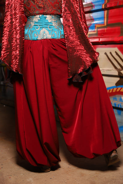 17. Harem Pants in Crimson Matte Reverse Crepe Satin - The Magic Carpet Ride Collection