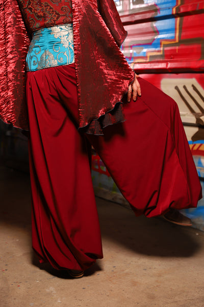 17. Harem Pants in Crimson Matte Reverse Crepe Satin - The Magic Carpet Ride Collection