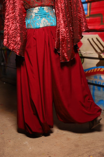 17. Harem Pants in Crimson Matte Reverse Crepe Satin - The Magic Carpet Ride Collection