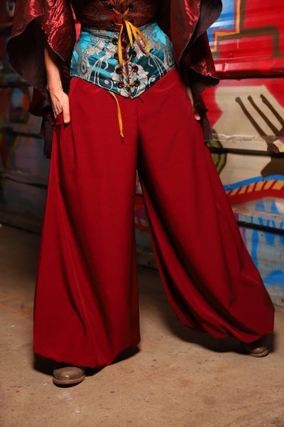 17. Harem Pants in Crimson Matte Reverse Crepe Satin - The Magic Carpet Ride Collection