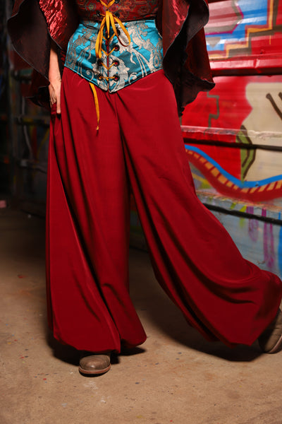 17. Harem Pants in Crimson Matte Reverse Crepe Satin - The Magic Carpet Ride Collection