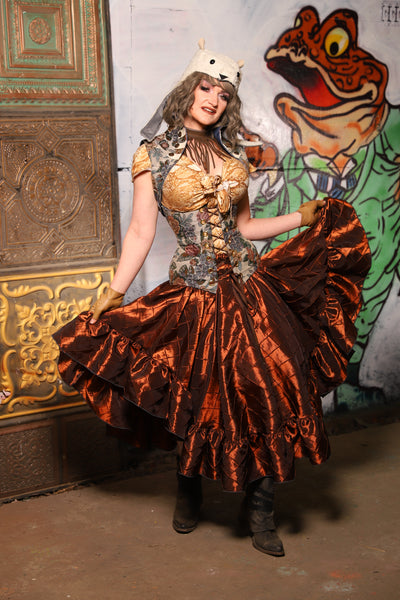 Crescent Skirt w/ Ruffle in Copper Pintuck - The Forest Fables Collection