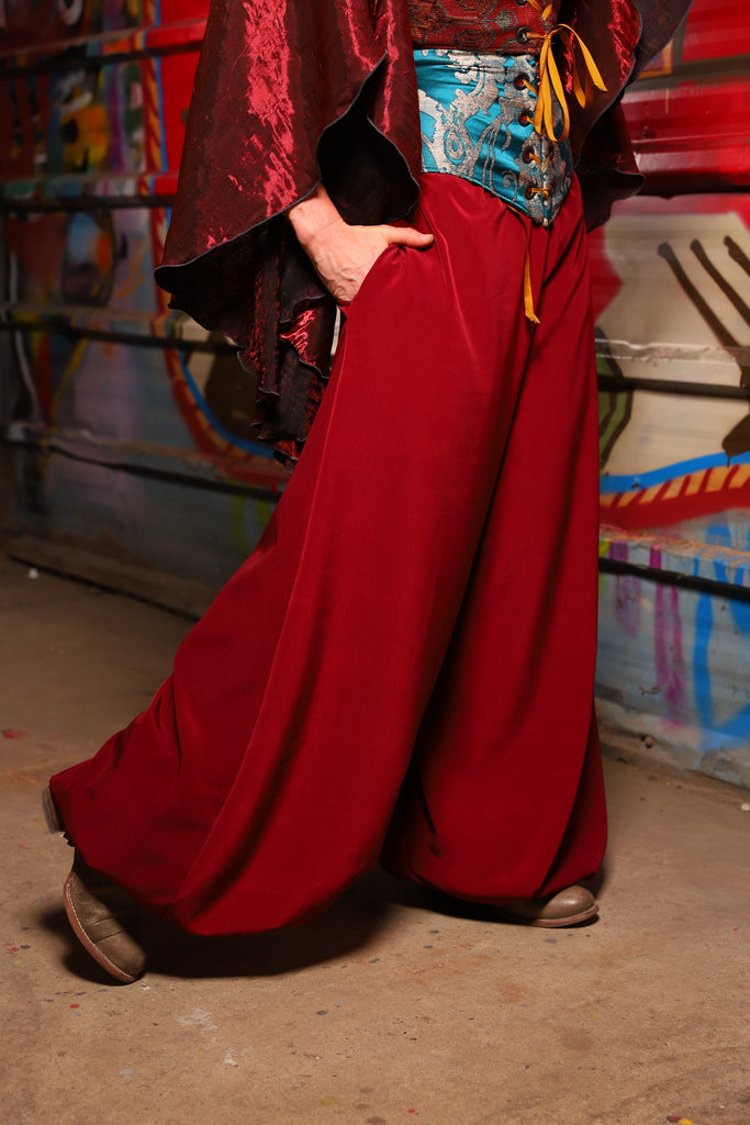 17. Harem Pants in Crimson Matte Reverse Crepe Satin - The Magic Carpet Ride Collection