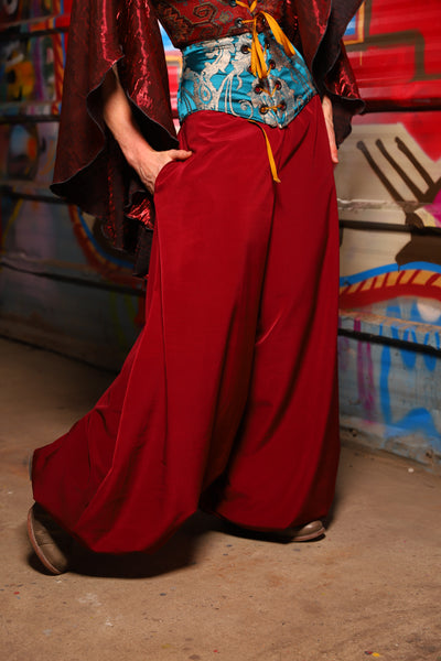 17. Harem Pants in Crimson Matte Reverse Crepe Satin - The Magic Carpet Ride Collection