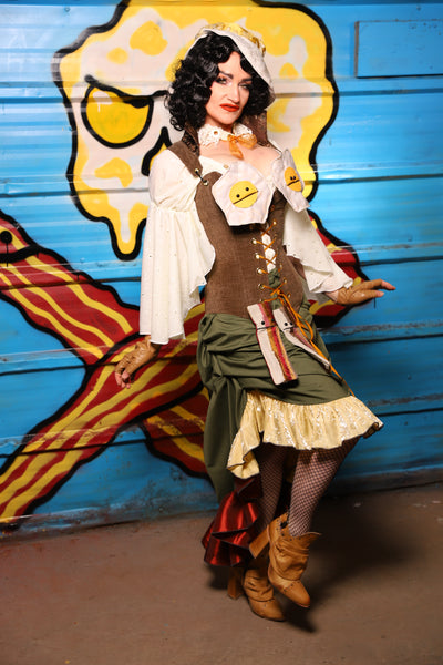 Swoon Skirt w/ patchwork ruffle in Forest Green Cotton - "Wakey Wakey Eggs & Bakey" Collection