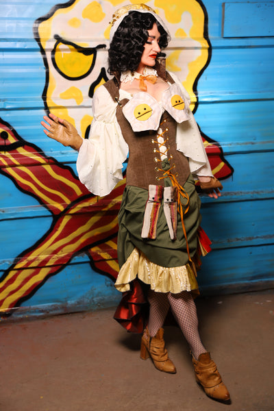 Swoon Skirt w/ patchwork ruffle in Forest Green Cotton - "Wakey Wakey Eggs & Bakey" Collection