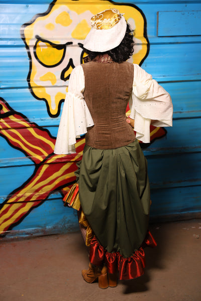 Swoon Skirt w/ patchwork ruffle in Forest Green Cotton - "Wakey Wakey Eggs & Bakey" Collection