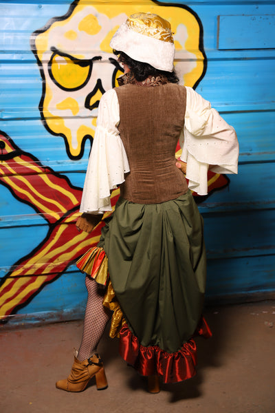 Swoon Skirt w/ patchwork ruffle in Forest Green Cotton - "Wakey Wakey Eggs & Bakey" Collection