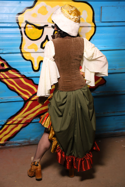 Swoon Skirt w/ patchwork ruffle in Forest Green Cotton - "Wakey Wakey Eggs & Bakey" Collection