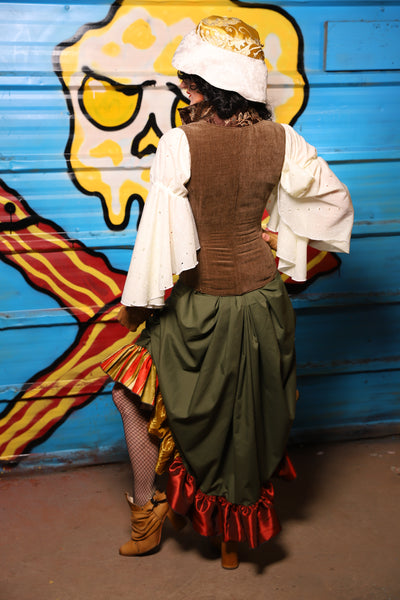 Swoon Skirt w/ patchwork ruffle in Forest Green Cotton - "Wakey Wakey Eggs & Bakey" Collection