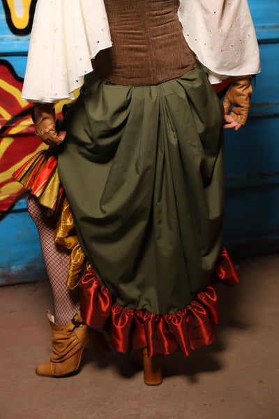 Swoon Skirt w/ patchwork ruffle in Forest Green Cotton - "Wakey Wakey Eggs & Bakey" Collection