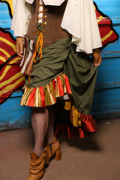 Swoon Skirt w/ patchwork ruffle in Forest Green Cotton - "Wakey Wakey Eggs & Bakey" Collection