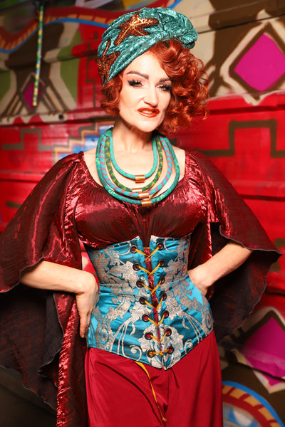27. Wench Underbust Corset in Teal Damask - The Magic Carpet Ride Collection