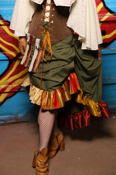Swoon Skirt w/ patchwork ruffle in Forest Green Cotton - "Wakey Wakey Eggs & Bakey" Collection