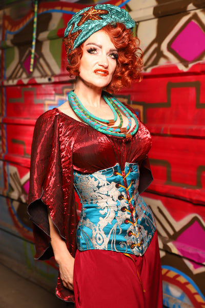02. Classic Blouse w/waterfall sleeves in Crushed Iridescent Rubies - The Magic Carpet Ride Collection