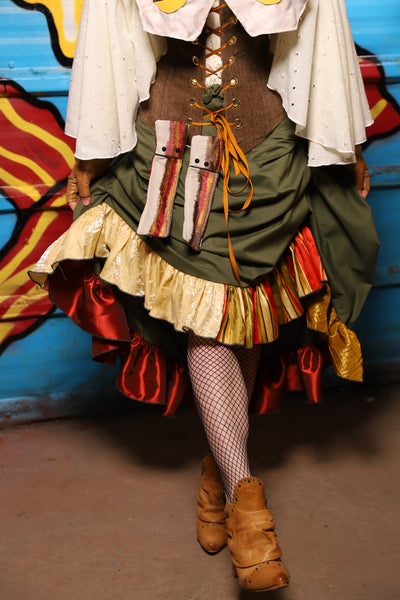 Swoon Skirt w/ patchwork ruffle in Forest Green Cotton - "Wakey Wakey Eggs & Bakey" Collection
