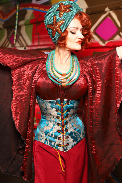 27. Wench Underbust Corset in Teal Damask - The Magic Carpet Ride Collection