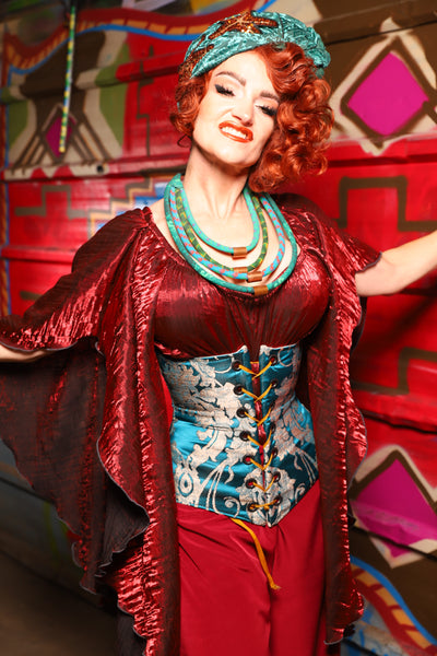 27. Wench Underbust Corset in Teal Damask - The Magic Carpet Ride Collection