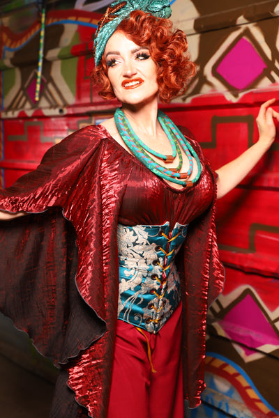 27. Wench Underbust Corset in Teal Damask - The Magic Carpet Ride Collection