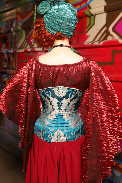 02. Classic Blouse w/waterfall sleeves in Crushed Iridescent Rubies - The Magic Carpet Ride Collection
