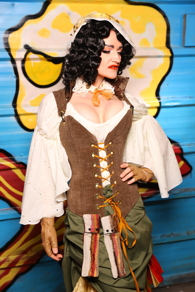 Courtier Overbust Corset in Brown Heather Flapjacks - "Wakey Wakey Eggs & Bakey" Collection