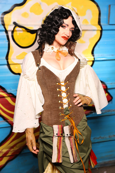 Courtier Overbust Corset in Brown Heather Flapjacks - "Wakey Wakey Eggs & Bakey" Collection