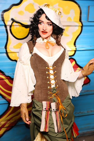 Courtier Overbust Corset in Brown Heather Flapjacks - "Wakey Wakey Eggs & Bakey" Collection