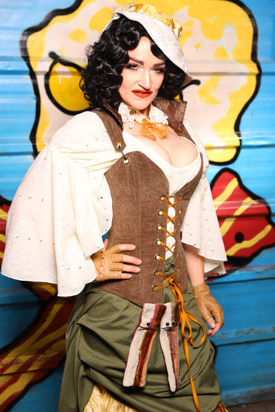 Courtier Overbust Corset in Brown Heather Flapjacks - "Wakey Wakey Eggs & Bakey" Collection