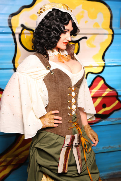 Courtier Overbust Corset in Brown Heather Flapjacks - "Wakey Wakey Eggs & Bakey" Collection