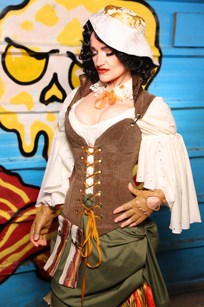 Courtier Overbust Corset in Brown Heather Flapjacks - "Wakey Wakey Eggs & Bakey" Collection