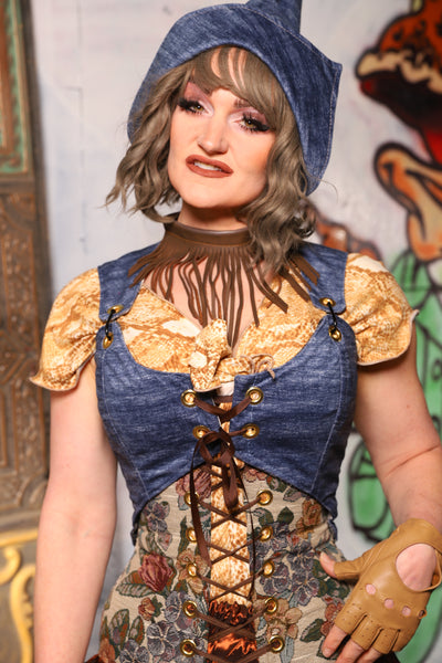 Cropped Marie Bodice in Denim Blues *PLEASE order by BUST Measurement, NOT waist!*  - The Forest Fables Collection