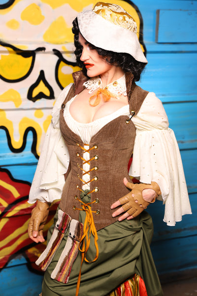 Courtier Overbust Corset in Brown Heather Flapjacks - "Wakey Wakey Eggs & Bakey" Collection
