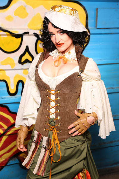 Courtier Overbust Corset in Brown Heather Flapjacks - "Wakey Wakey Eggs & Bakey" Collection