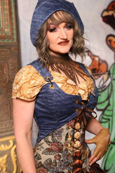 Cropped Marie Bodice in Denim Blues *PLEASE order by BUST Measurement, NOT waist!*  - The Forest Fables Collection