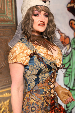 Cropped Marie Bodice in French Blue & Gold Damask *PLEASE order by BUST Measurement, NOT waist!*  - The Forest Fables Collection