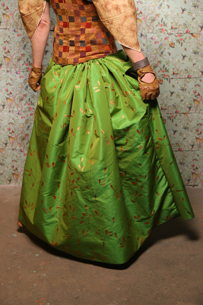 48. Swagger Skirt with Front Bustle in Green Golden Leaves - March of the Ides Collection