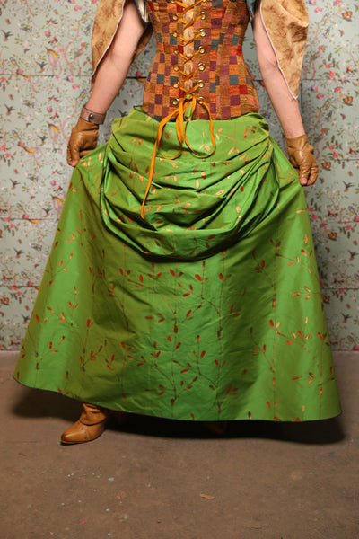 48. Swagger Skirt with Front Bustle in Green Golden Leaves - March of the Ides Collection