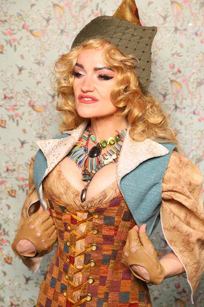 19. Cropped Vest with Pointed Collar in Sky Blue Upholstery - March of the Ides Collection