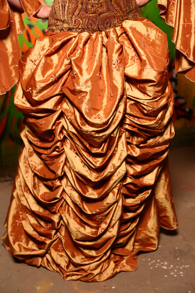 Full Length Chandelier Bustle Skirt in Golden Embroidery - The Ginger Snapped Collection