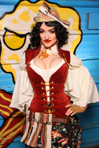 25. Overbust Corset w/Detachable Arch Collar in Redwood Basket Weave - "Wakey Wakey Eggs & Bakey" Collection