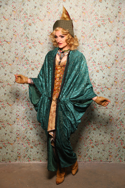 10. Cocoon Robe in Teal Burnout Stretch Velvet Damask - March of the Ides Collection
