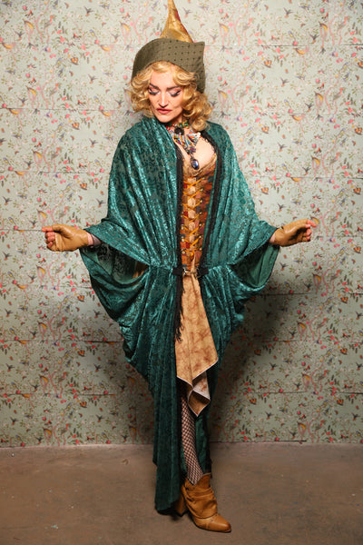 10. Cocoon Robe in Teal Burnout Stretch Velvet Damask - March of the Ides Collection