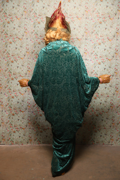 10. Cocoon Robe in Teal Burnout Stretch Velvet Damask - March of the Ides Collection