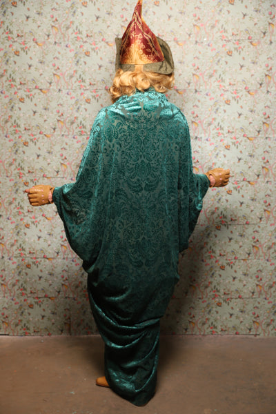 10. Cocoon Robe in Teal Burnout Stretch Velvet Damask - March of the Ides Collection