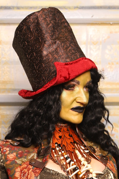 Regency Top Hat in Embossed Vine Faux Leather - "The Onions & Ogres Collection"