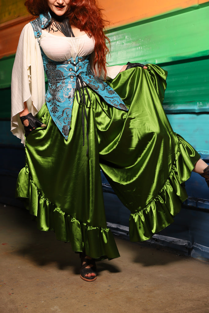 Flutterfall Trousers in Grass Stretch Satin - FriYAY Restock!