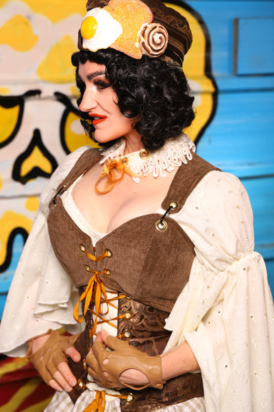 Cropped Courtier Overbust in Flapjacks – "Wakey Wakey Eggs & Bakey" Collection