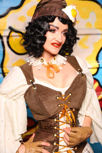 Cropped Courtier Overbust in Flapjacks – "Wakey Wakey Eggs & Bakey" Collection
