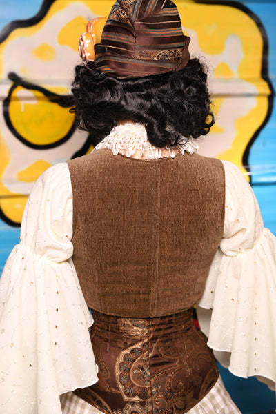 Cropped Courtier Overbust in Flapjacks – "Wakey Wakey Eggs & Bakey" Collection